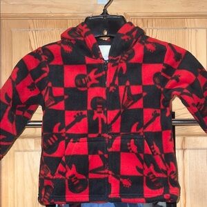 NWT Wonderkids Red and Black Guitar Zip Up Fleece  Hoodie Sz 18m